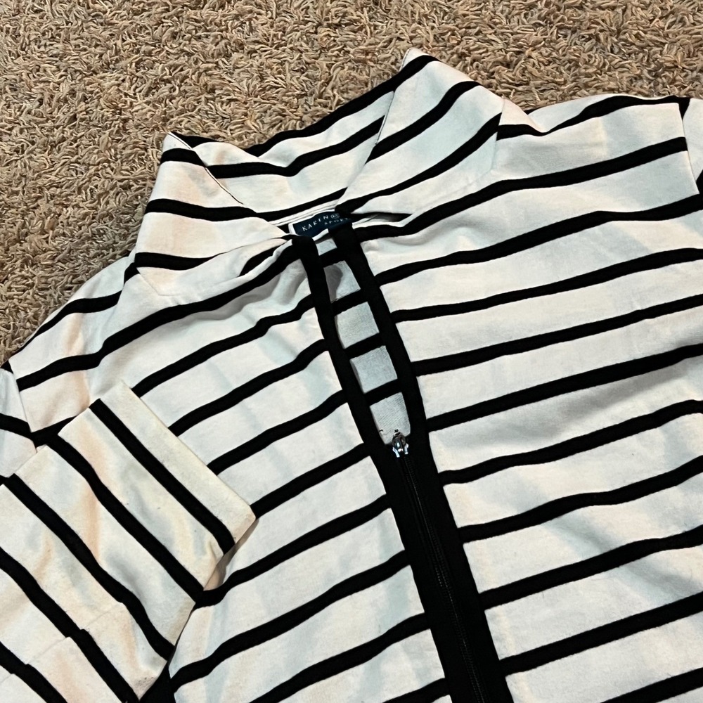 Karen‎ Scott Sport Women's 2X Black White Stripe Zip Up Mock Neck Jacket